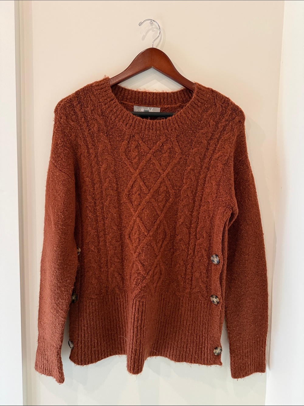 Cozy Cable Knit Crewneck Sweater in Rust
